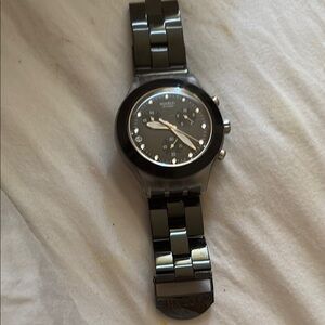 Swatch Black Chronograph Watch with Metal Bracelet